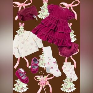 Janie and Jack Baby Tiered Velvet Holiday Christmas Dress Raspberry 3-6 M